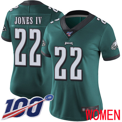 Women Philadelphia Eagles #22 Sidney Jones Midnight Green Team Color Vapor Untouchable NFL Jersey Limited 100th->nfl t-shirts->Sports Accessory